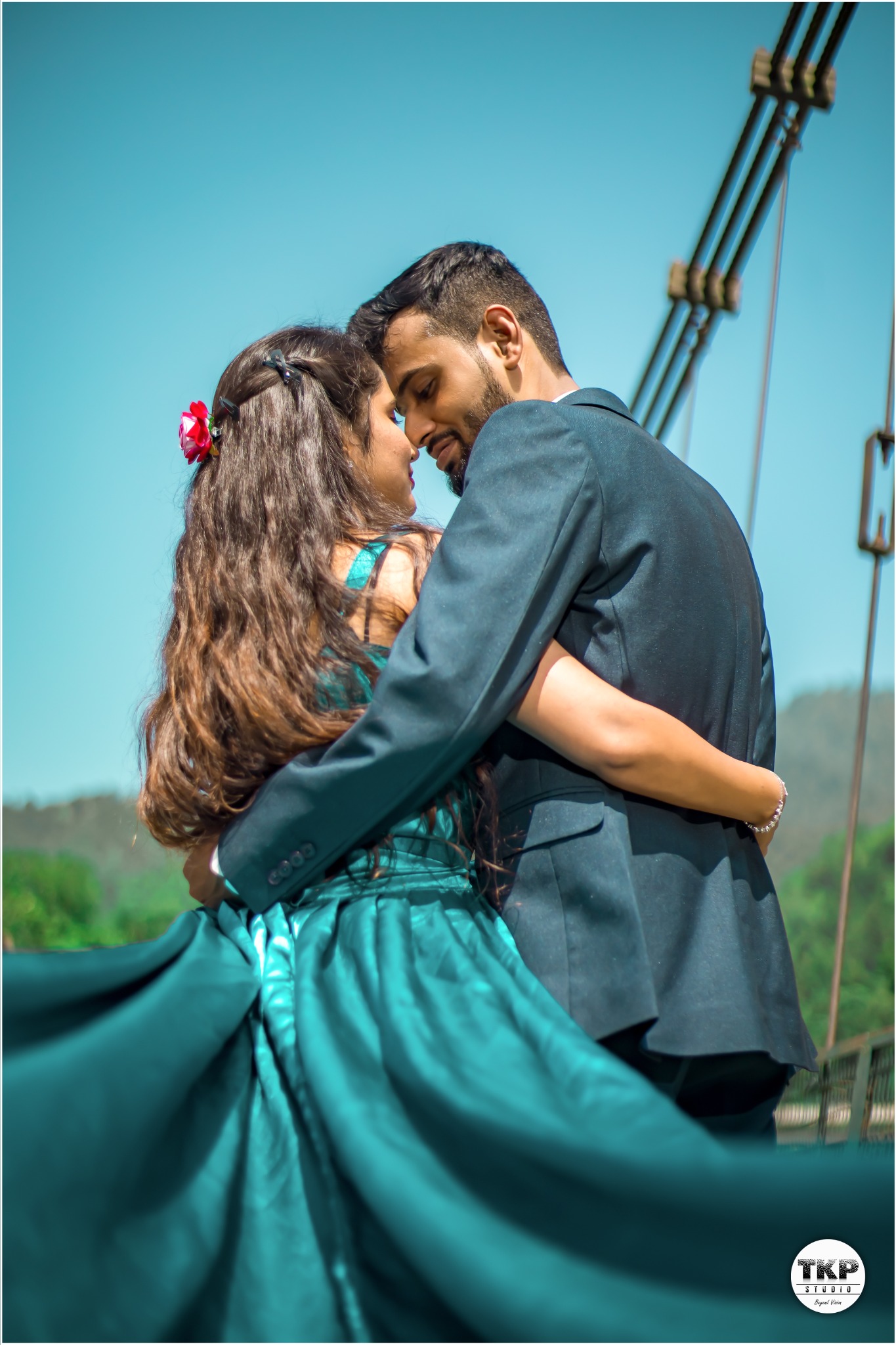 A close, romantic pre-wedding portrait